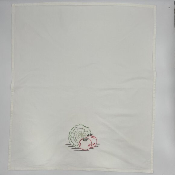 Embroidered Tea Towel Oversize Tomato Lettuce Produce Vegetables White Kitchen - Picture 2 of 7